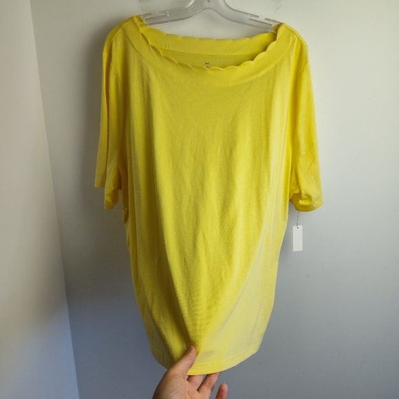 New Talbots Yellow Scalloped Neck T-shirt pima cotton spring summer new 3X - Picture 6 of 11